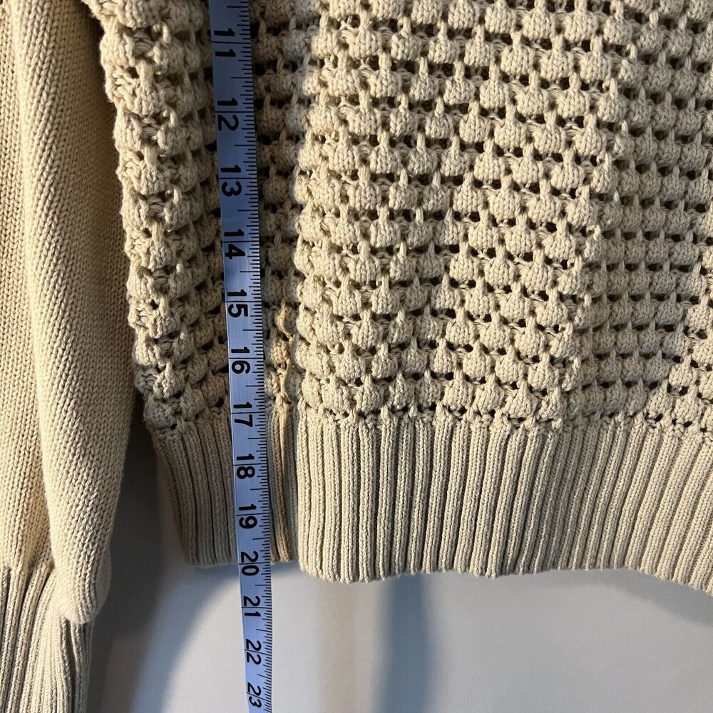 Lucky Brand Women Sweater Size Large Natural Ivory Knitted Textured Cotton Crop - Picture 10 of 11